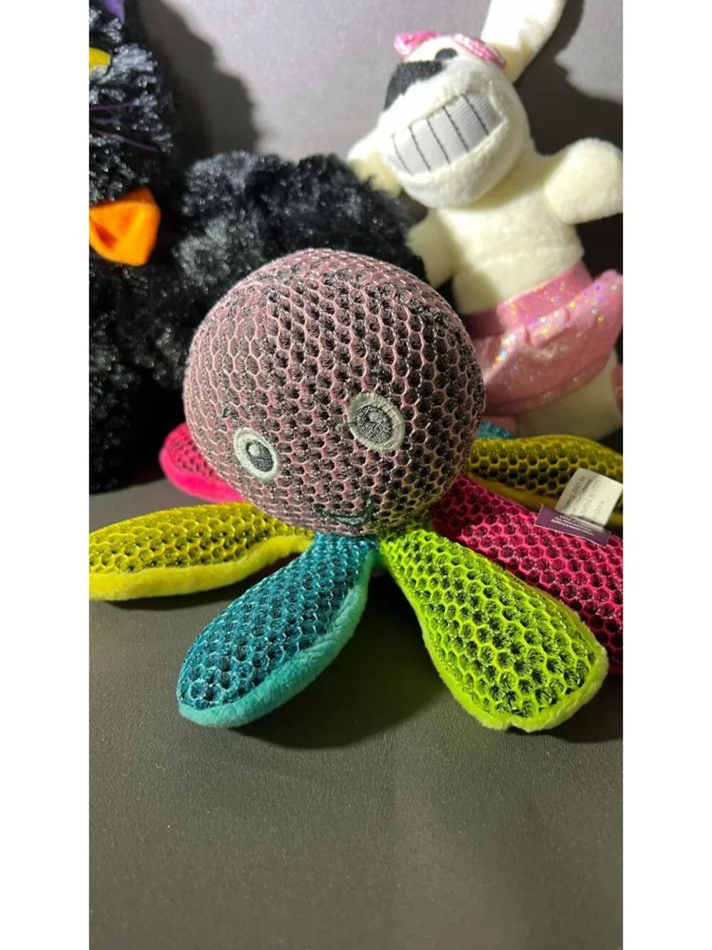 Set Of 3 Multipet Plush Dog Toys: Cat Rabbit Octopus Durable & Fun